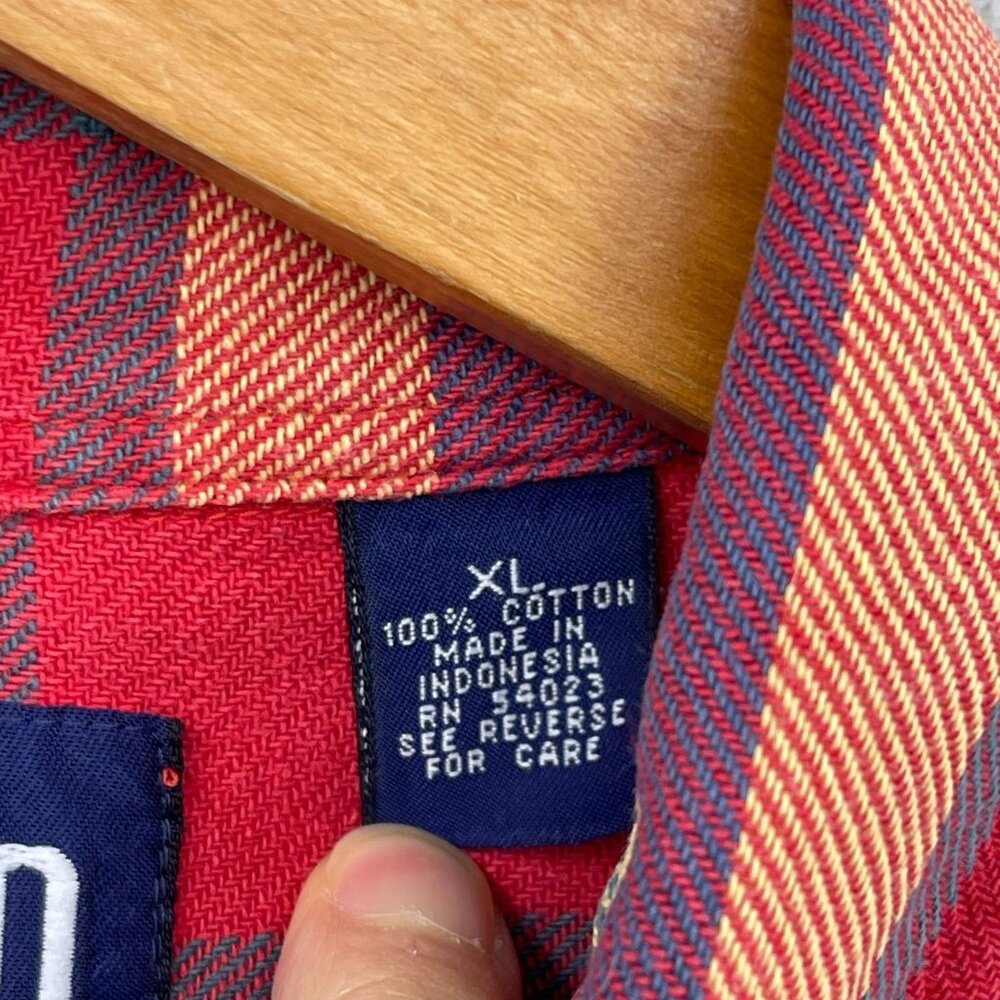 Gap Vintage Red Blue Plaid 100% Cotton Long Sleeve Button Front Shirt - Picture 8 of 10
